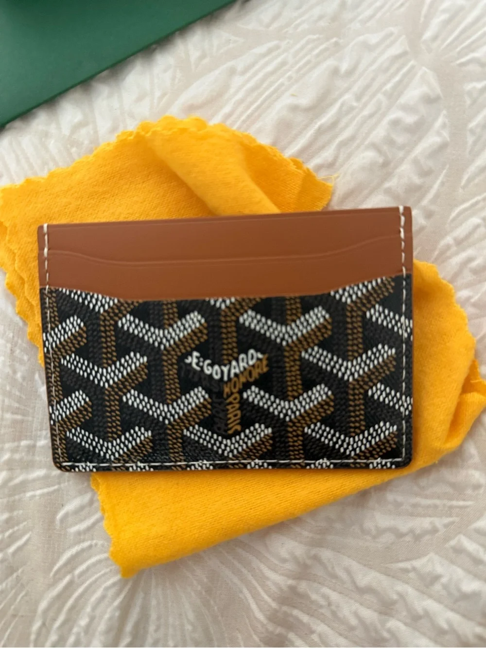 Goyard Brown & Black Patterned Canvas Card Holder with Tan Leather
